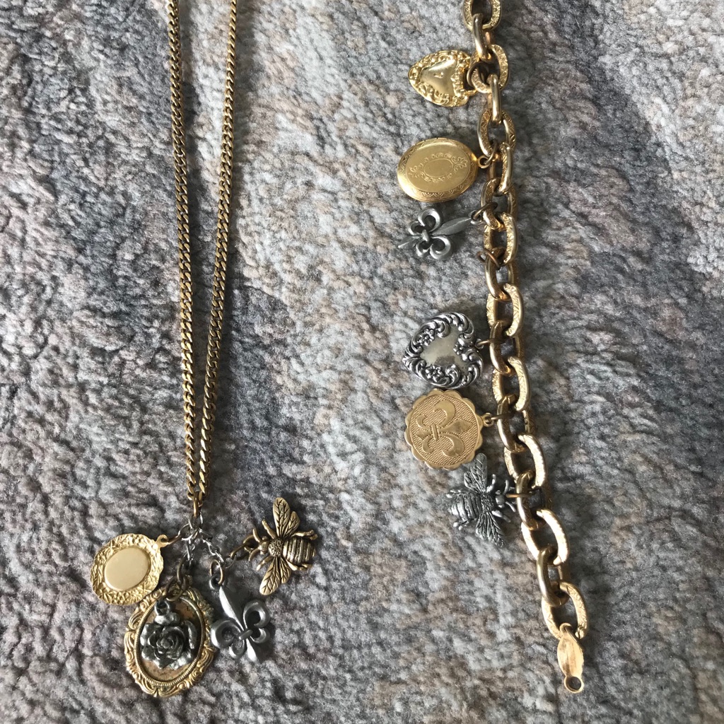 Mixed Metal Matching Charm Necklace And Bracelet